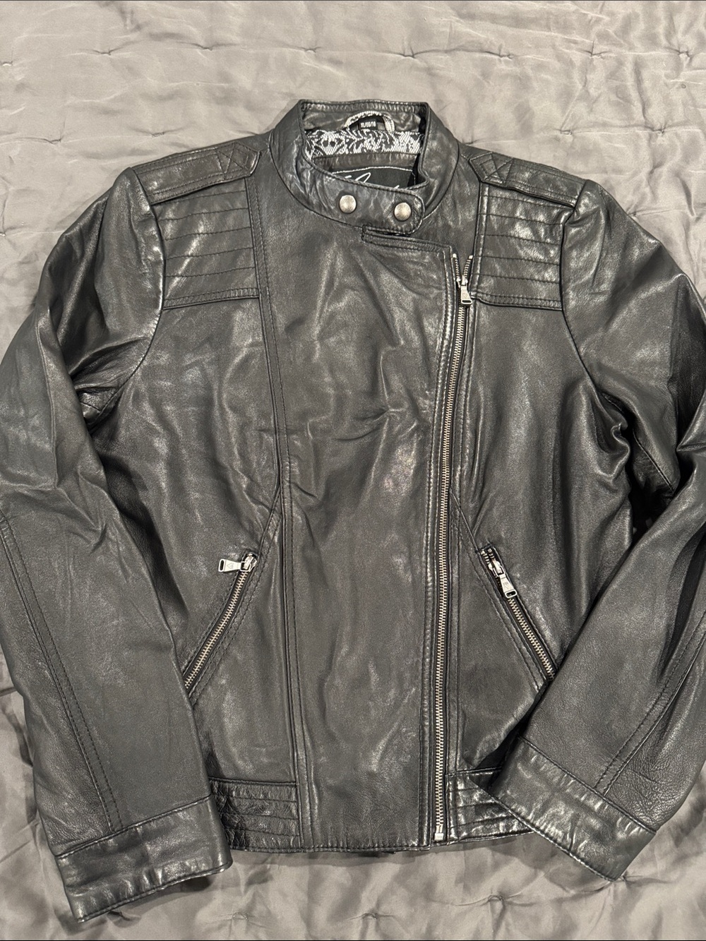 Guess Women’s Black Real Leather Moto Jacket XL